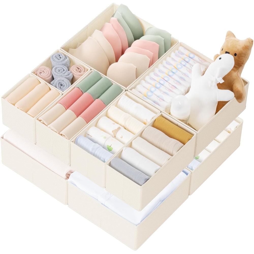 Baby Nursery Drawers - ベビー服、下着、靴下用の10個入り引き出しオーガナイザー - 保育園用折りたたみ式クローゼット整理収納ディバイダー
