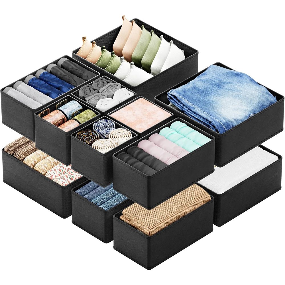 Baby Nursery Drawers - 12個入り引き出しオーガナイザーボックス、子供部屋、クローゼット、衣類、ベビー服、下着、靴下収納仕切り（ブラック）