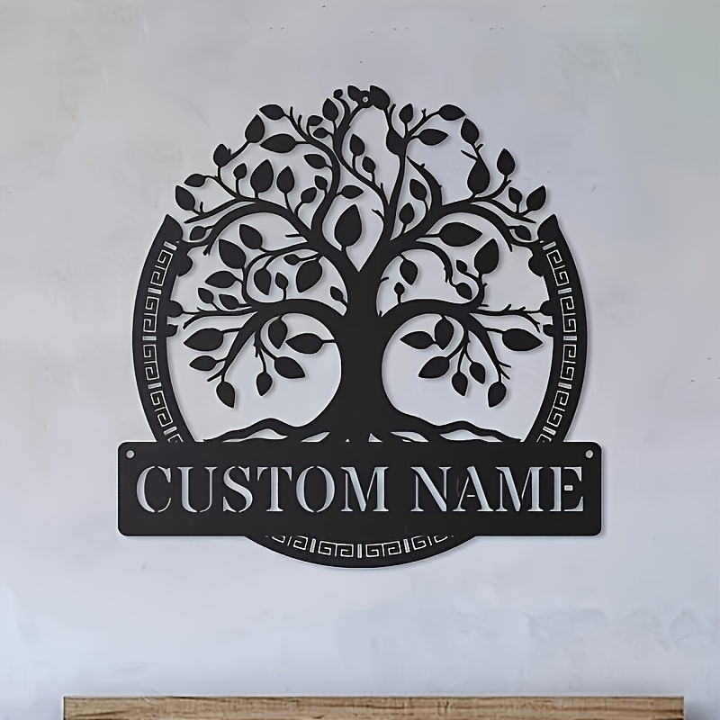 Baby Nursery Name Sign - 生命の樹のカスタムメタルウォールアート。 パーソナライズされた家族名サイン。 再利用可能な幾何学模様。 丸い金属製の家の装飾品
