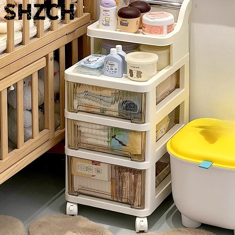 Baby Nursery Drawers - 3段式ローリング収納カート、保育園用モバイルベビーフィーディングステーション、多機能オーガナイザー（引き出し付き）