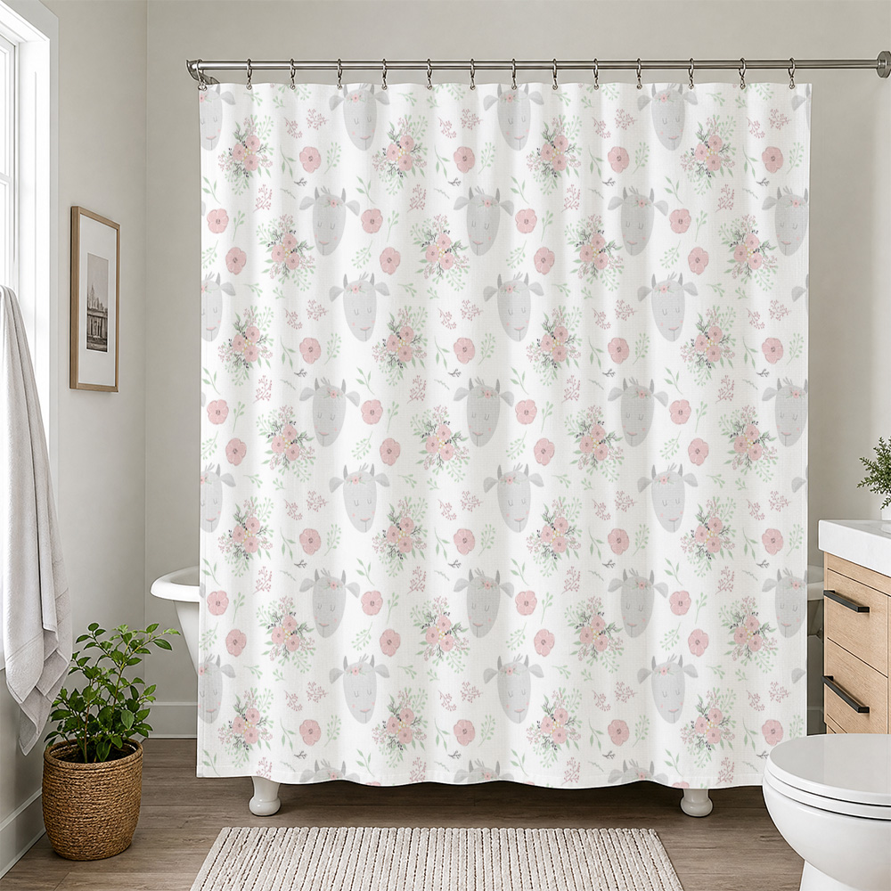 Baby Nursery Accent Wall - かわいい花柄のベビーシャワーカーテンライナー 防水バスルーム装飾 ピンクの子供部屋アクセントウォール シャワーカーテン バスルームホームデコレーション