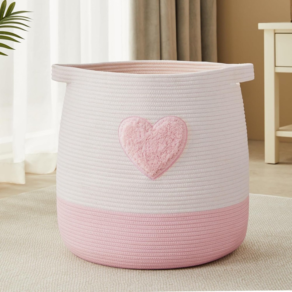 Baby Nursery Modern - ピンクのランドリーバスケット、子供用女の子用ブランケットバスケット、ブラッシュピンクのベビー用ナーサリーバスケット、女の子の部屋、寝室用大型