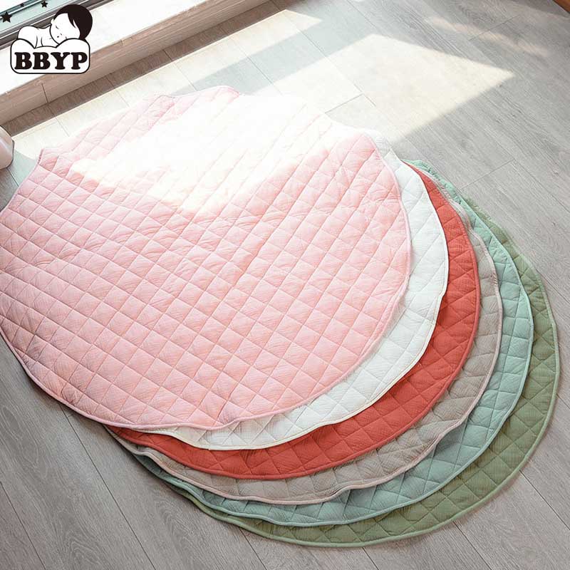 Baby Nursery Mat - 115 センチメートルプレイマット格子ベビーマット新生児幼児クロールブランケット綿ラウンド床カーペット敷物マットキッズルーム保育園の装飾