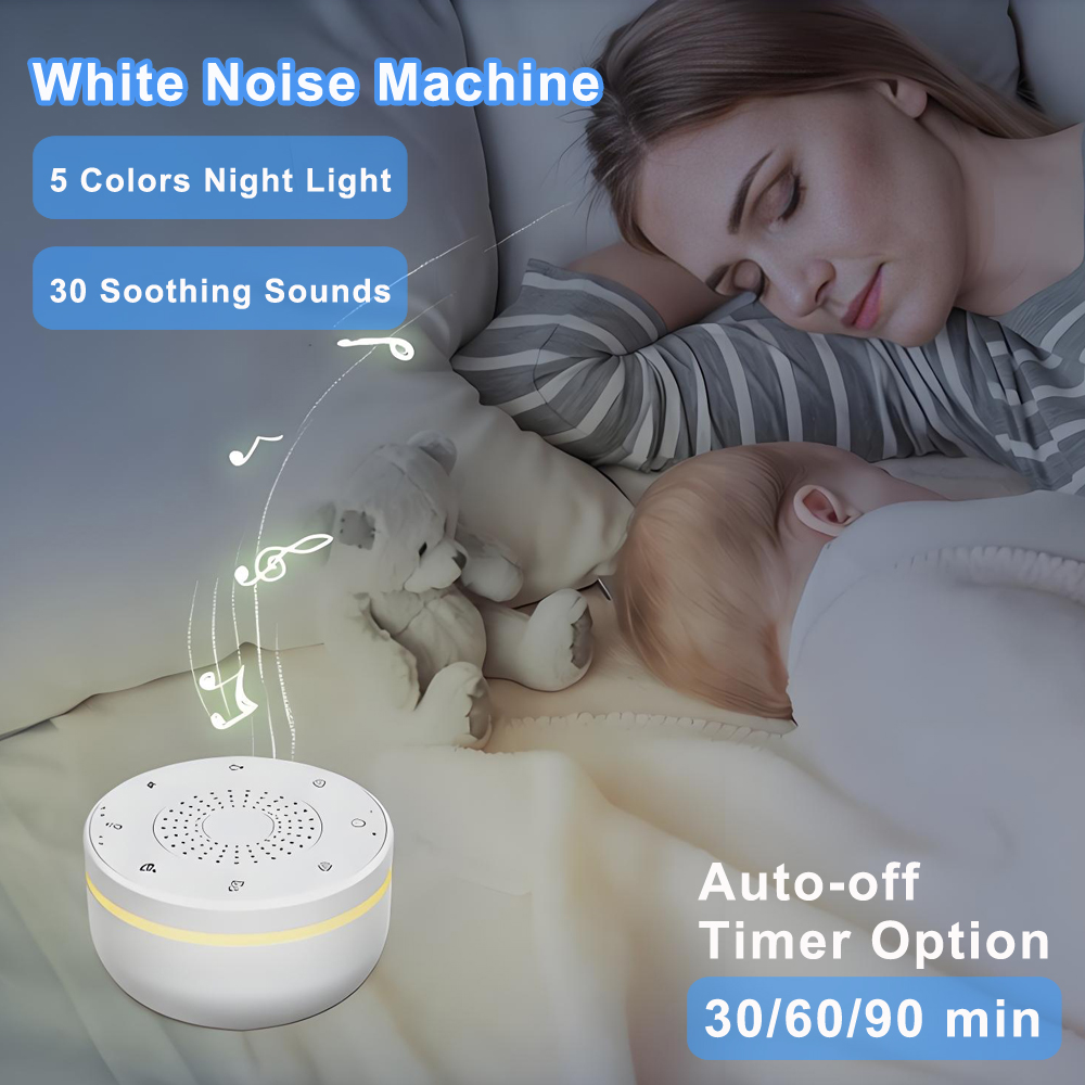 Baby Sound Machine White - ベビーホワイトノイズマシン USB充電式 タイマー設定機能付き 睡眠マシン ベビー睡眠サウンドプレーヤー 5色ナイトライト