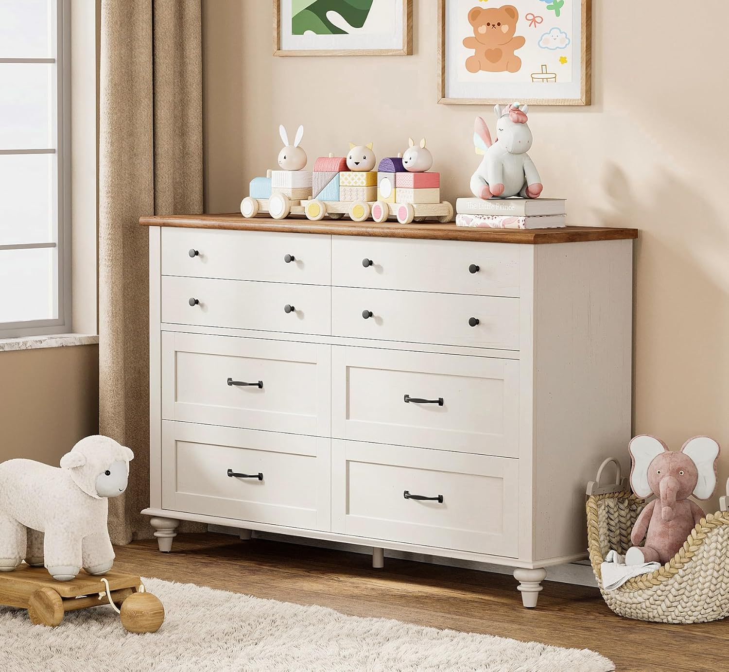 Baby Nursery Drawers - モダンな子供用ドレッサー、7段収納オーガナイザー付きチェスト、白いベビー・子供部屋用ドレッサー（プロモーション）