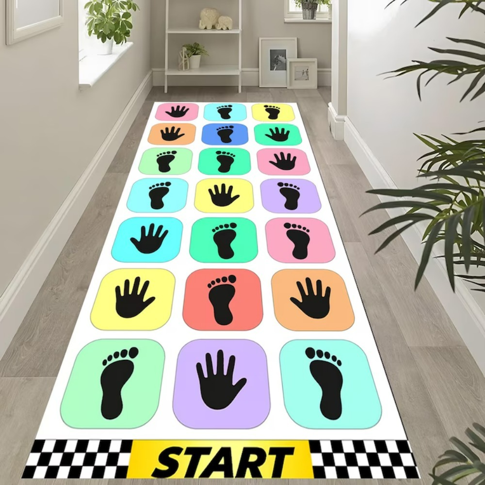 Baby Nursery Mat - 手形足形ゲームランナーラグ キッズパステルプレイマット プレイルーム保育園装飾 寝室廊下リビングルームポーチフロアマット