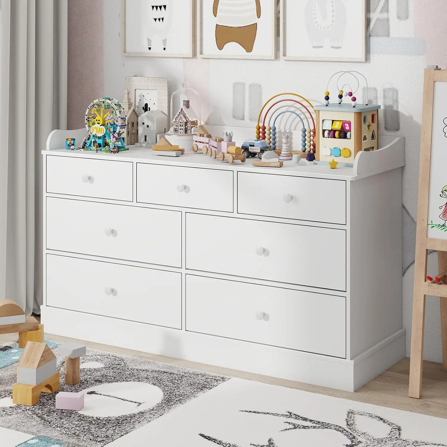Baby Nursery Drawers - 子供用ドレッサーキャビネット（7段引き出し付き）、保育園用おむつ替え台、白いチェスト、ベビーチェスト、子供部屋家具、N