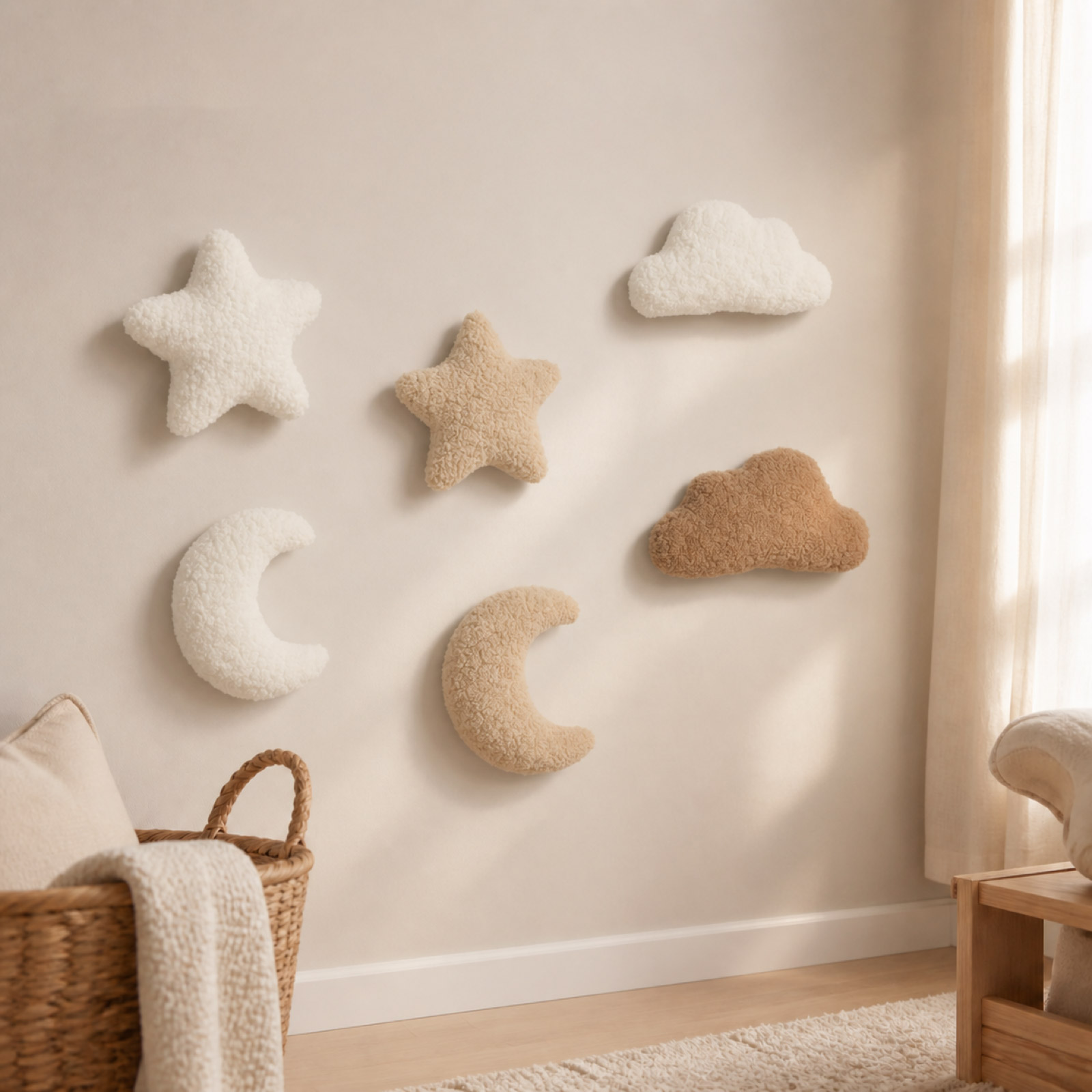 3D立体ぬいぐるみの壁飾りセット。雲、星、月のモチーフで、ベ - Baby Nursery Accent Wall のレビューと価格