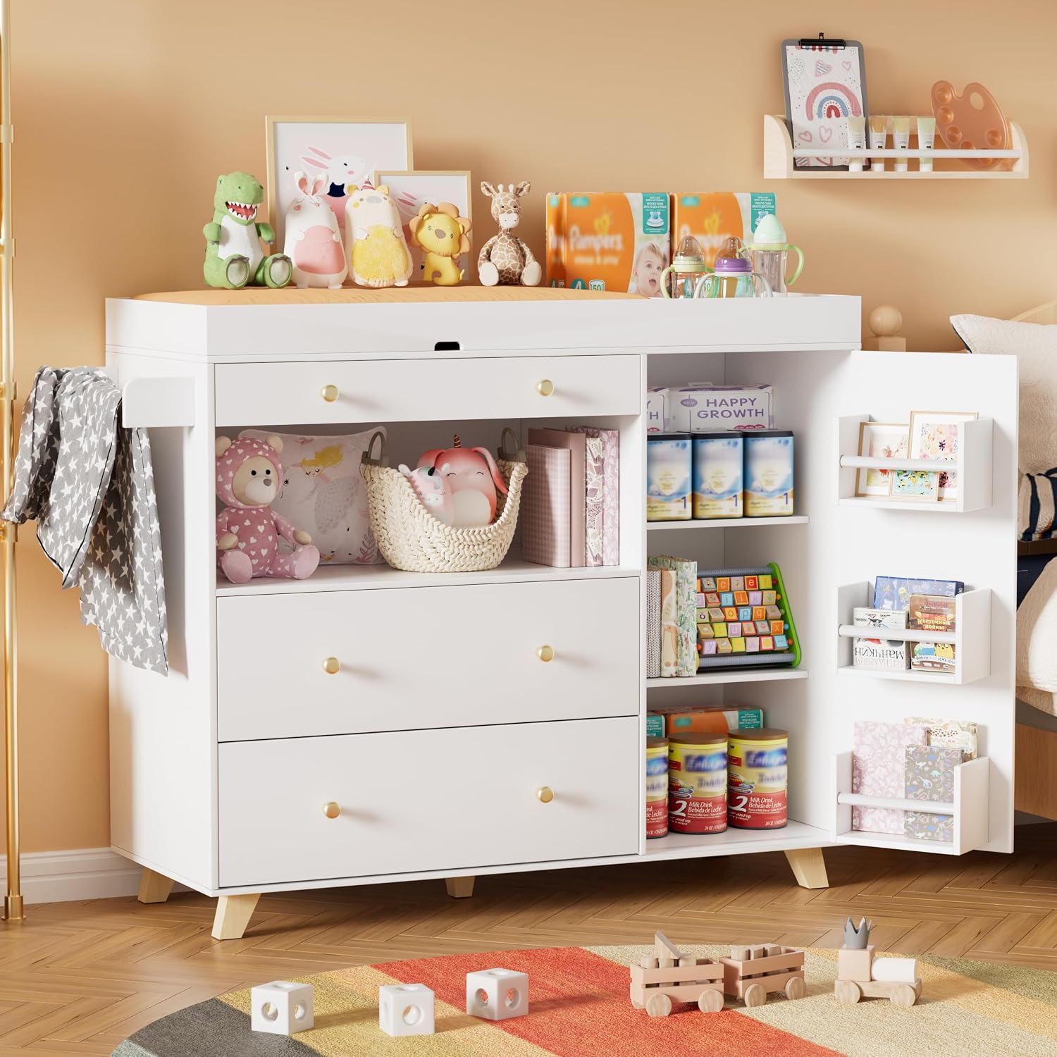 ベビーおむつ交換台、モダンなおむつ交換台、2つの引き出しと棚 - Baby Nursery Drawers のレビューと価格