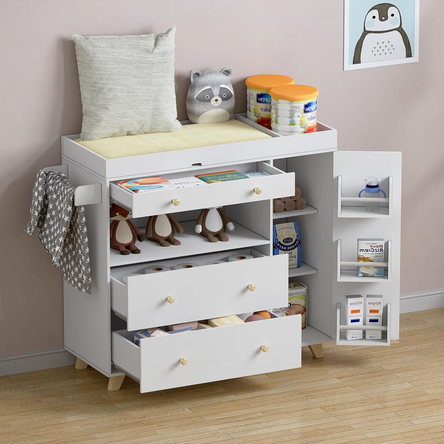 ベビーおむつ交換台、モダンなおむつ交換台、2つの引き出しと棚 - Baby Nursery Drawers のレビューと価格