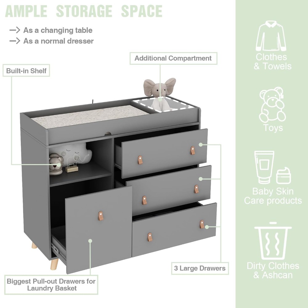 ベビードレッサー兼おむつ交換台、2in1ナーサリーチェスト、 - Baby Nursery Drawers のレビューと価格