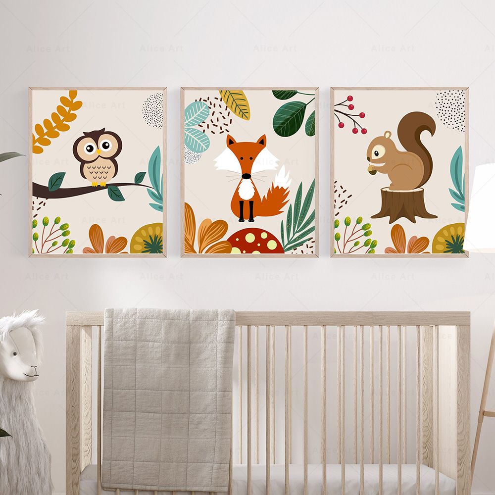 ボヘミアンスタイルの猿、ライオン、キリン、鳥、シマウマ、ゾウ - Baby Nursery Paintings のレビューと価格