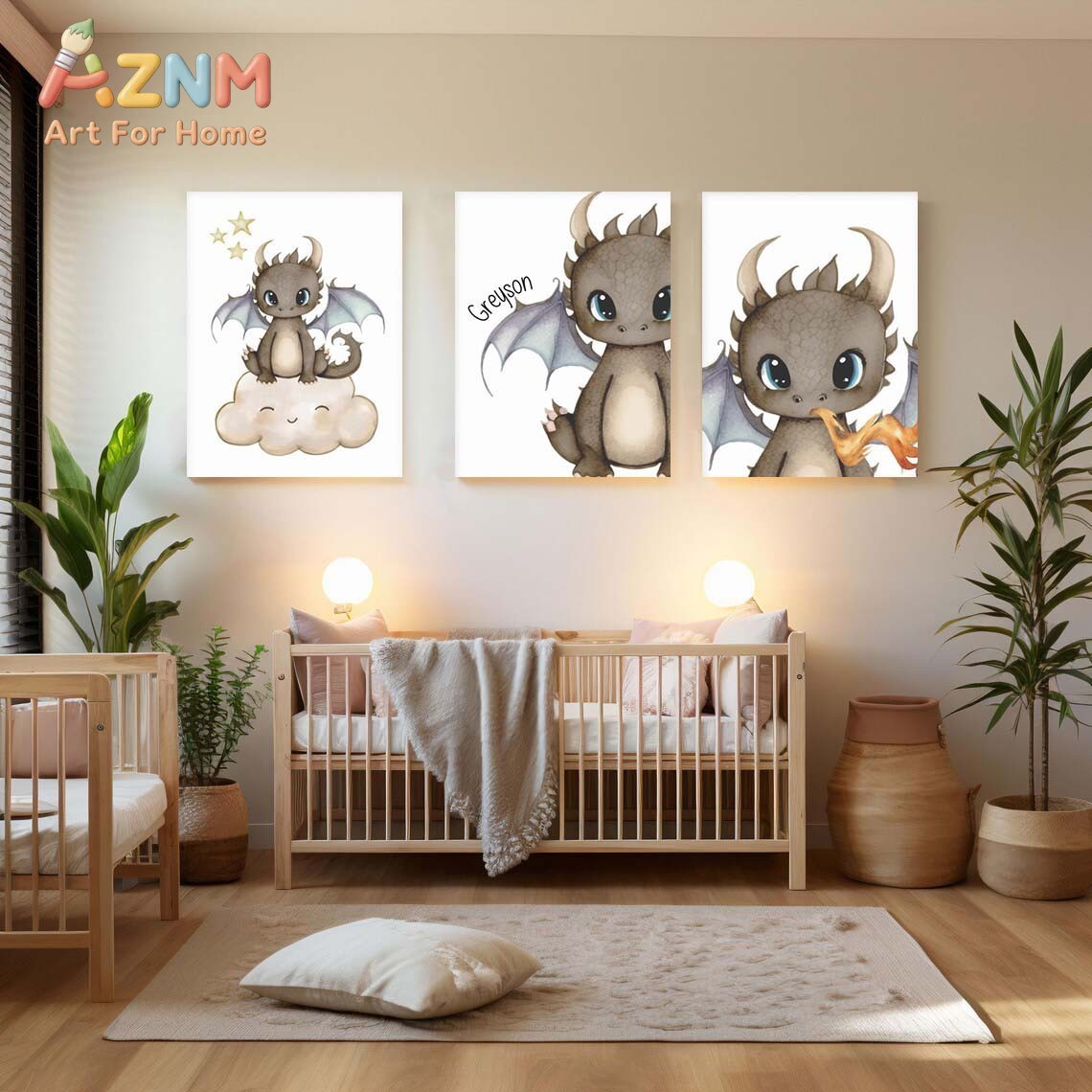 AZNM かわいい赤ちゃんドラゴン キャンバスウォールアート - Baby Nursery Paintings のレビューと価格