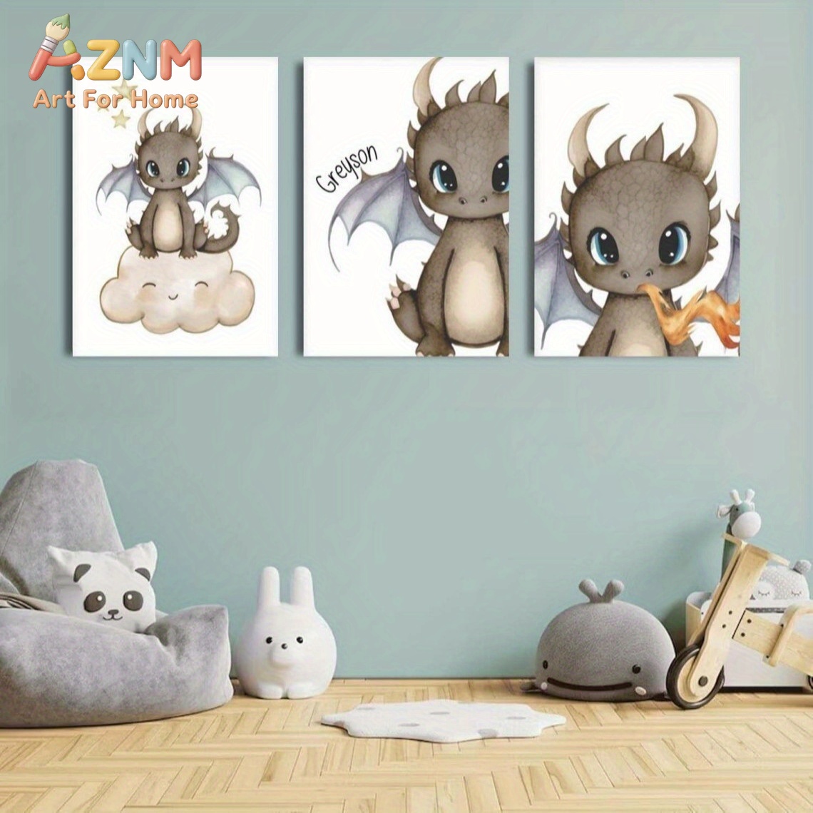 AZNM かわいい赤ちゃんドラゴン キャンバスウォールアート - Baby Nursery Paintings のレビューと価格
