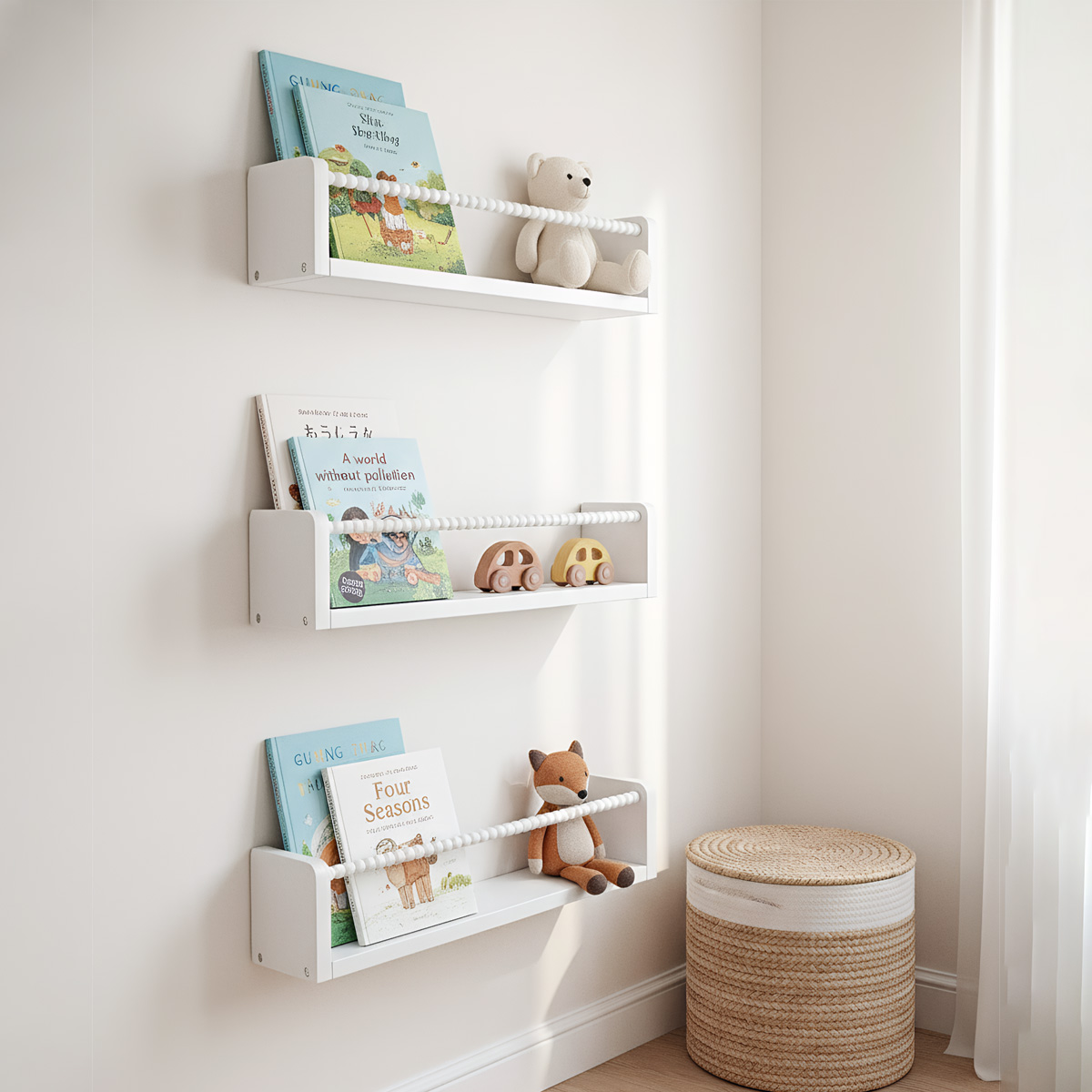 保育園用本棚、15.7インチ木製壁掛け本棚3個セット、ベビー - Baby Nursery Floating Shelves のレビューと価格