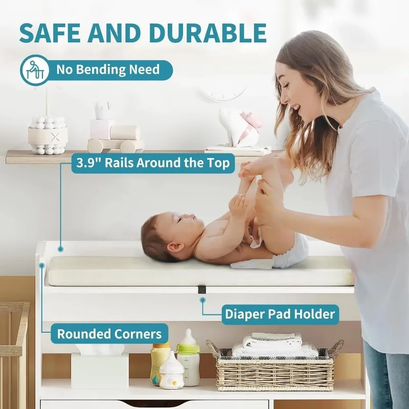 現代的なミニマリストデザインのMDF製ホワイトベビーおむつ交 - Baby Nursery Drawers のレビューと価格