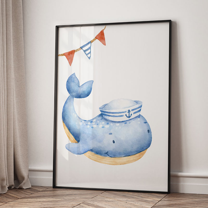 クマクジラ帆船灯台航海保育園ポスターとプリントキャンバス絵画 - Baby Nursery Modern のレビューと価格