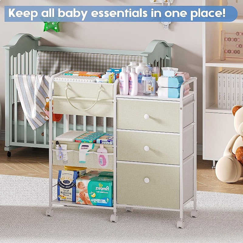 大容量ベビーおむつオーガナイザーカート3段モバイル収納引き出 - Baby Nursery Drawers のレビューと価格