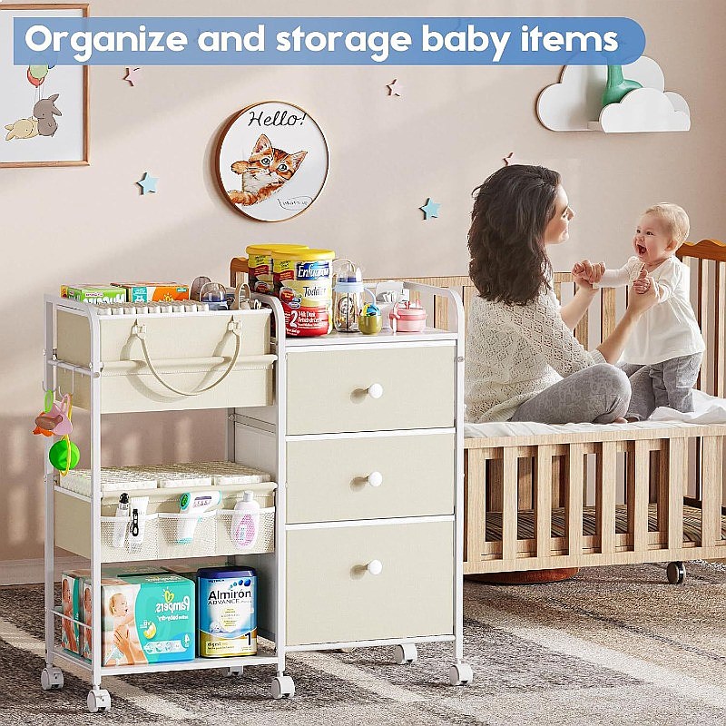 大容量ベビーおむつオーガナイザーカート3段モバイル収納引き出 - Baby Nursery Drawers のレビューと価格