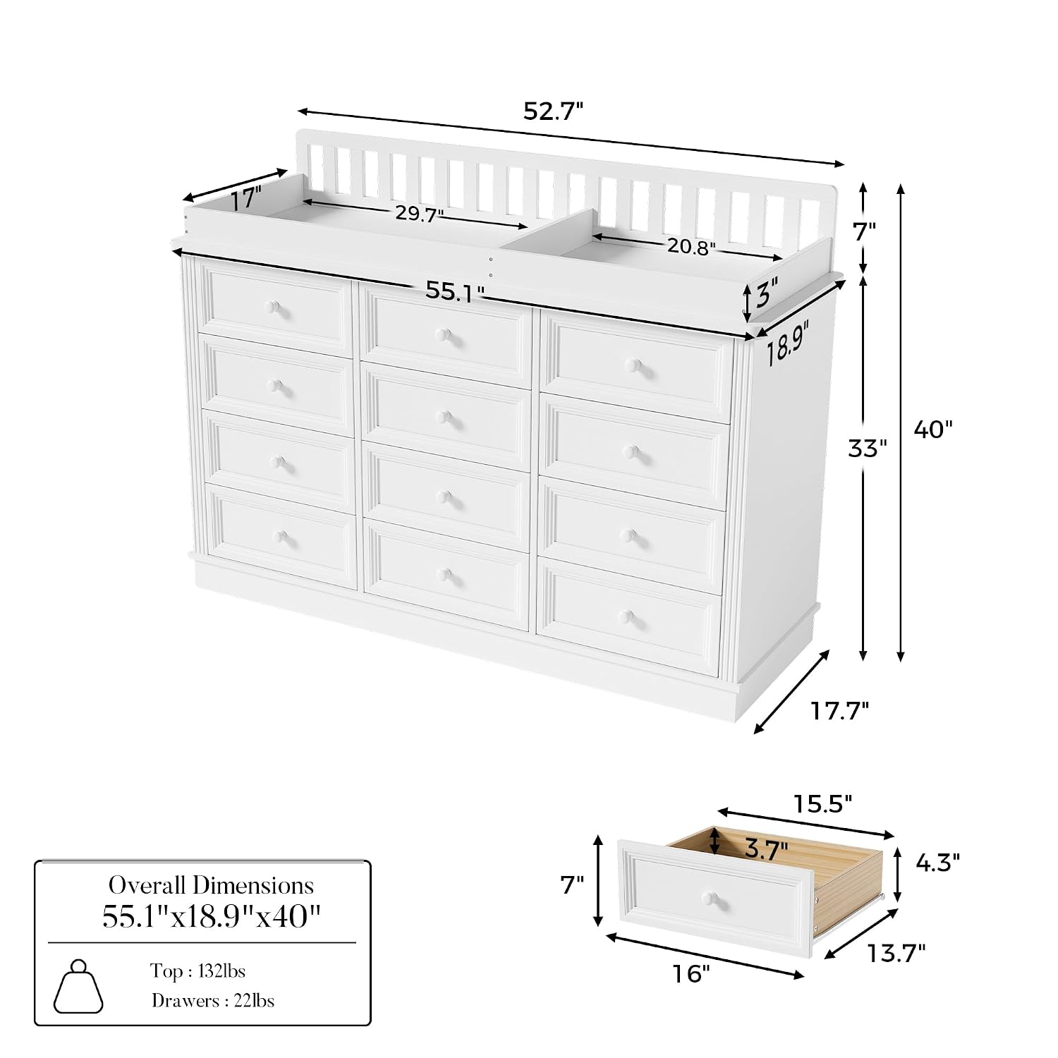 ベビーおむつ交換台付きドレッサー、100%無垢材乳児用おむつ - Baby Nursery Drawers のレビューと価格