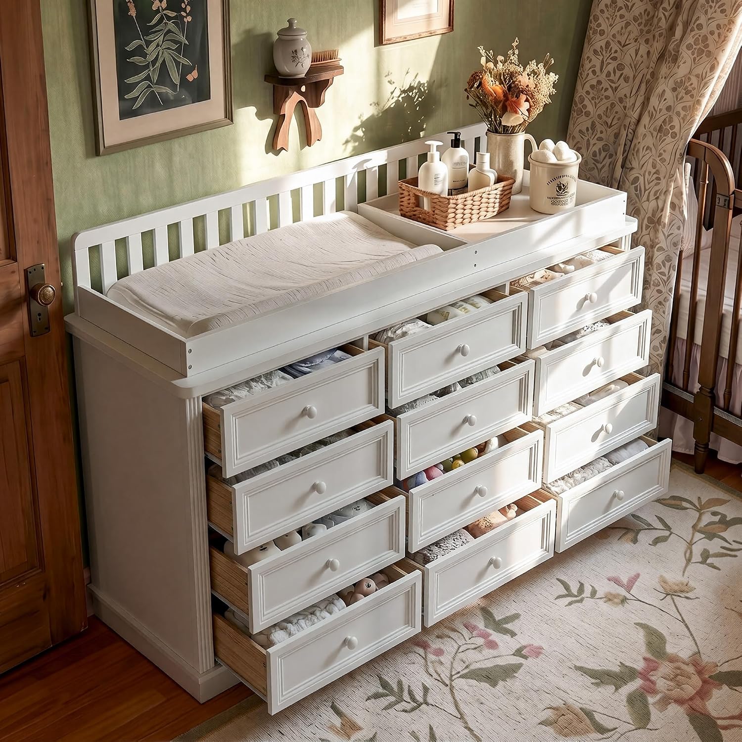 ベビーおむつ交換台付きドレッサー、100%無垢材乳児用おむつ - Baby Nursery Drawers のレビューと価格