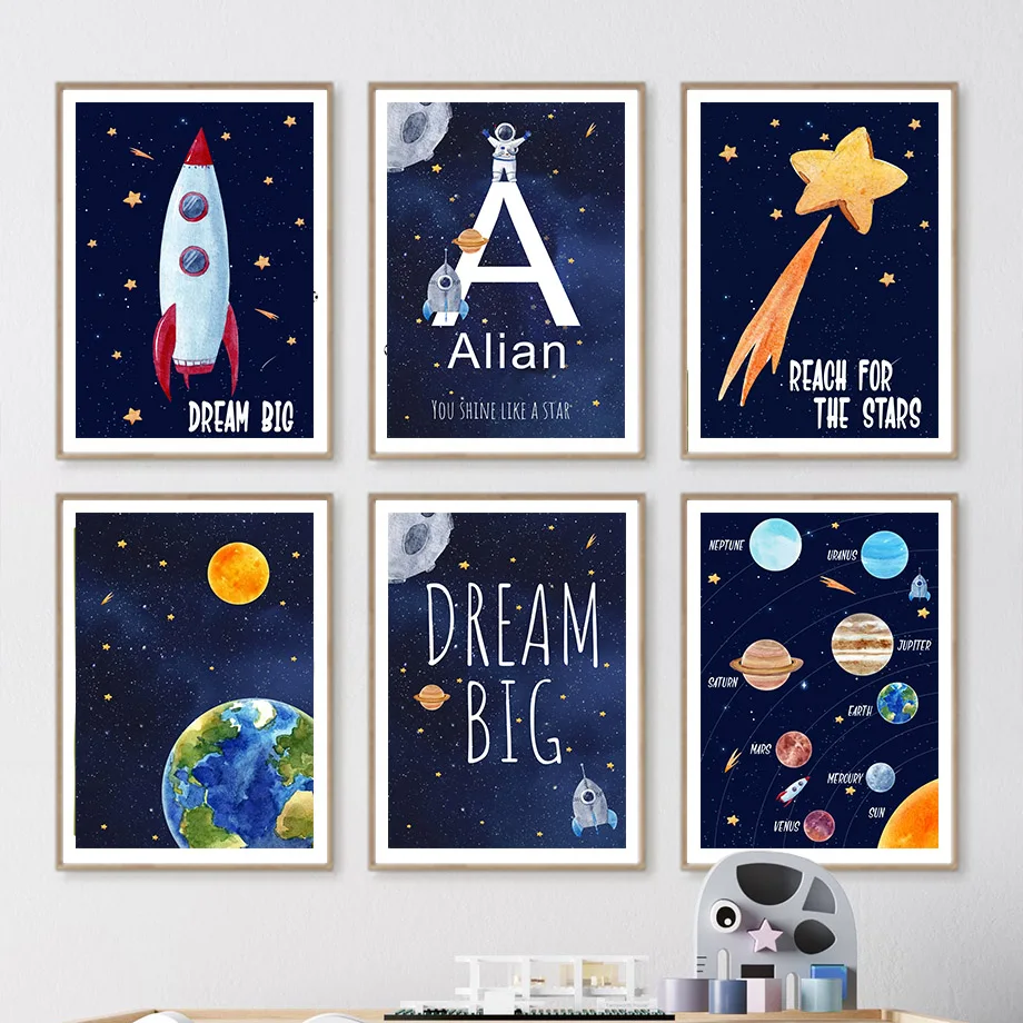 1pc キャンバス絵画カスタム名キッズルーム装飾壁アートプリ - Baby Nursery Paintings のレビューと価格