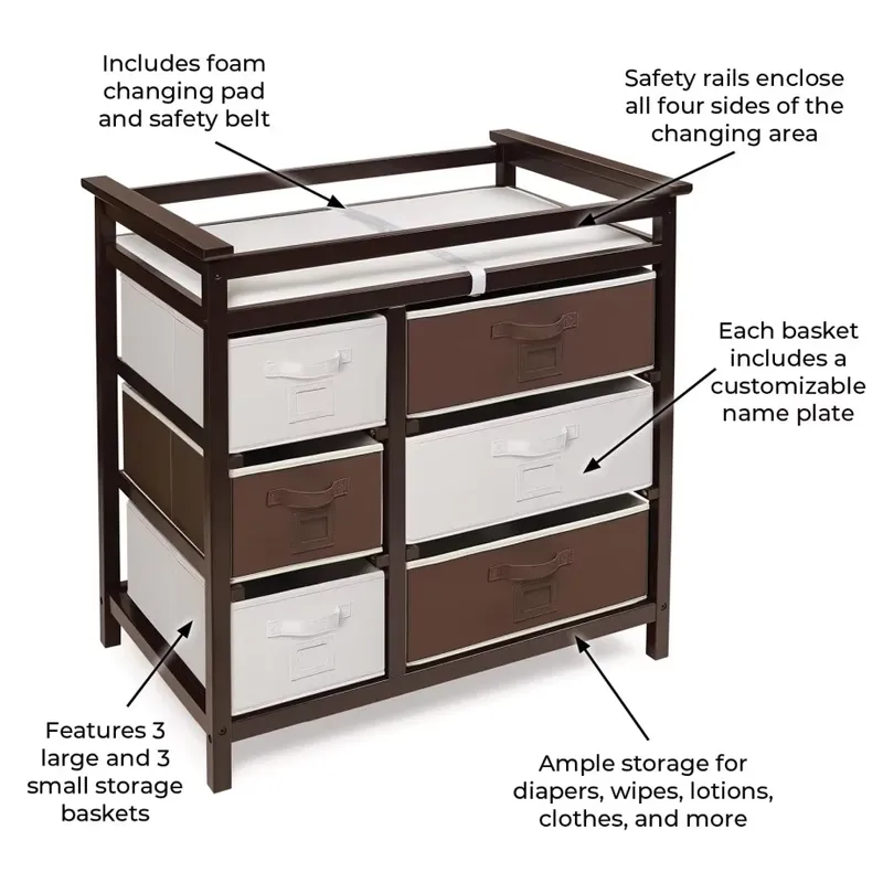 モダンな木製ベビーチェスト、おむつ交換台と収納バスケット付き - Baby Nursery Modern のレビューと価格
