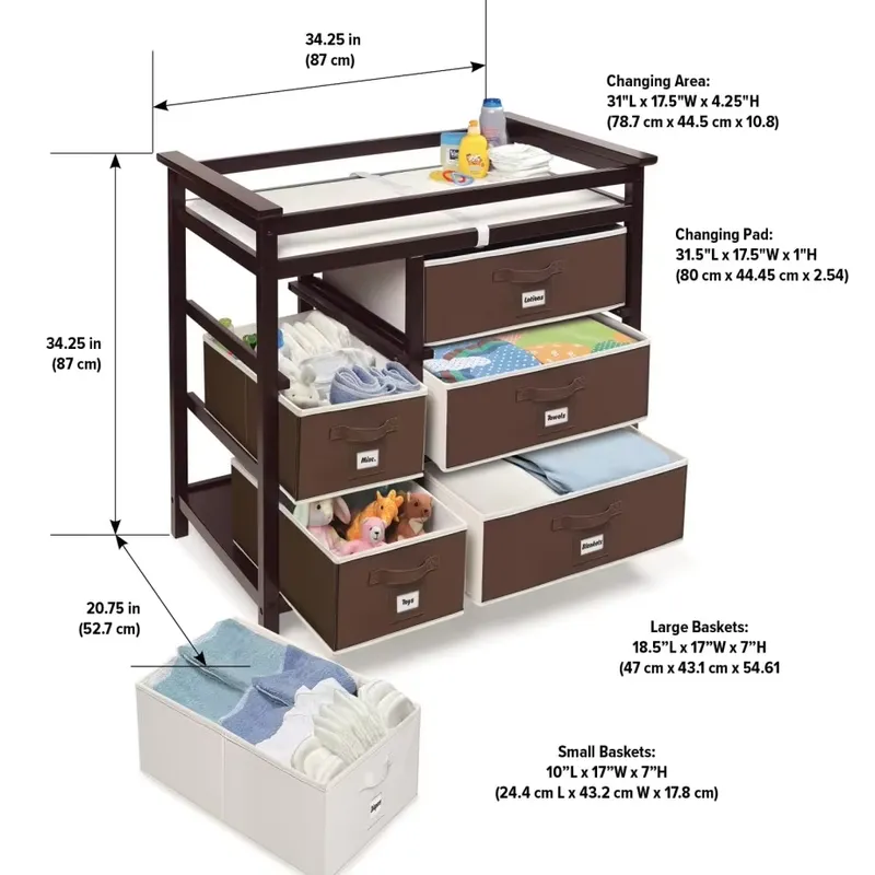 モダンな木製ベビーチェスト、おむつ交換台と収納バスケット付き - Baby Nursery Modern のレビューと価格