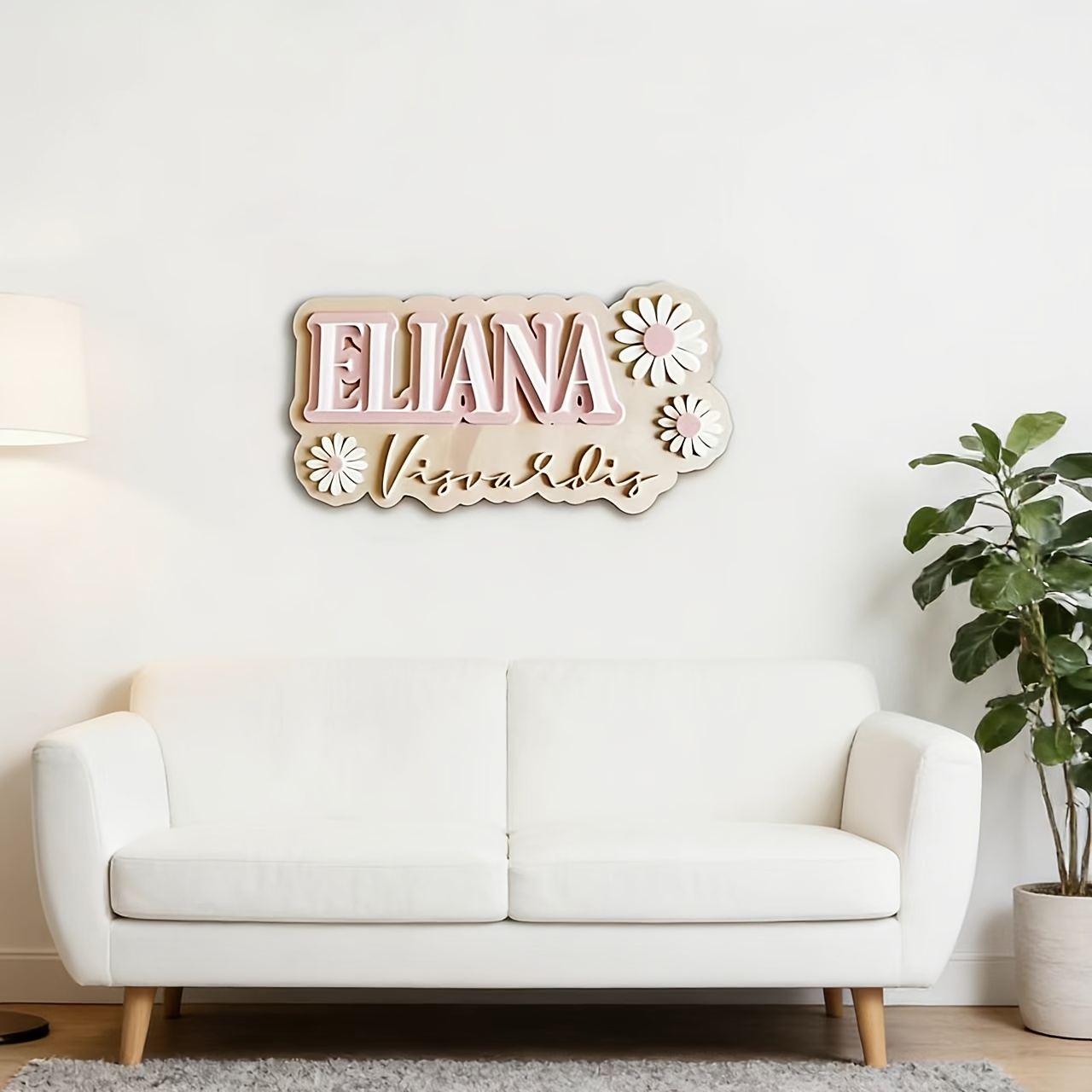 カスタマイズ可能なデイジー模様のダブルネーム木製サイン、パー - Baby Nursery Accent Wall のレビューと価格