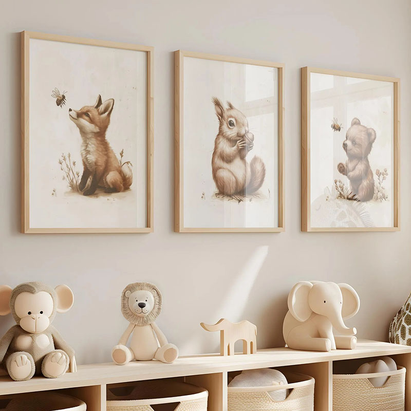 クマウサギキツネ鹿リスネズミ動物ポスター保育園壁アートキャン - Baby Nursery Paintings のレビューと価格