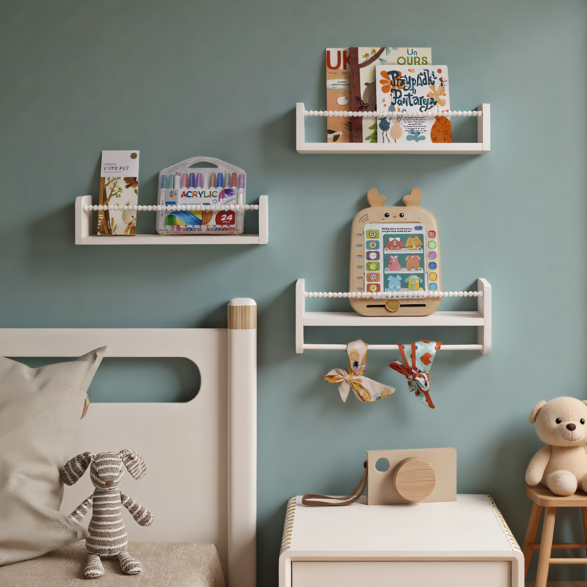 壁掛け式フローティングナーサリーブックシェルフ、子供部屋寝室 - Baby Nursery Floating Shelves のレビューと価格