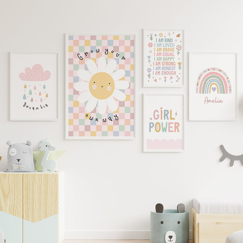 保育園の壁画,北欧の漫画のポスター,太陽,花,虹,雲,ハート - Baby Nursery Paintings のレビューと価格