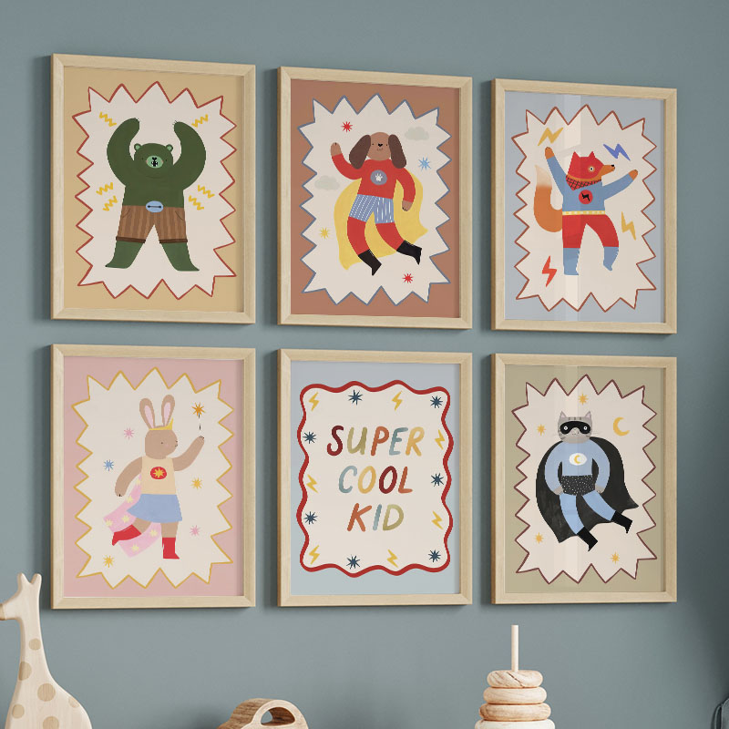 面白い漫画の超クールな子供部屋の壁飾りキャンバス絵画、クマ、 - Baby Nursery Paintings のレビューと価格