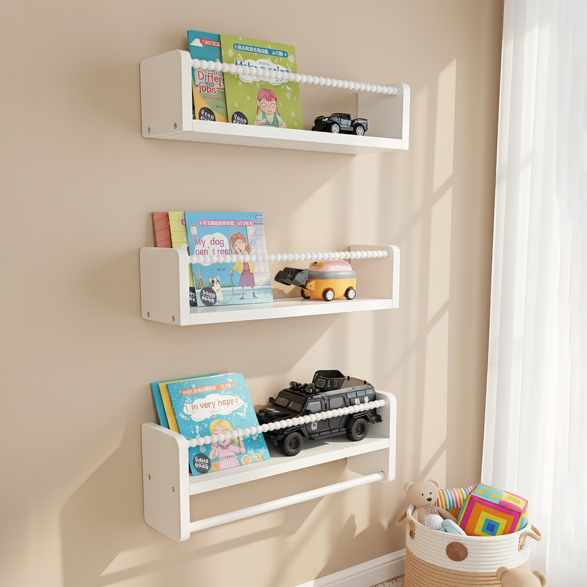 木製ナーサリーブックシェルフ、15.7インチの壁掛けフローテ - Baby Nursery Floating Shelves のレビューと価格